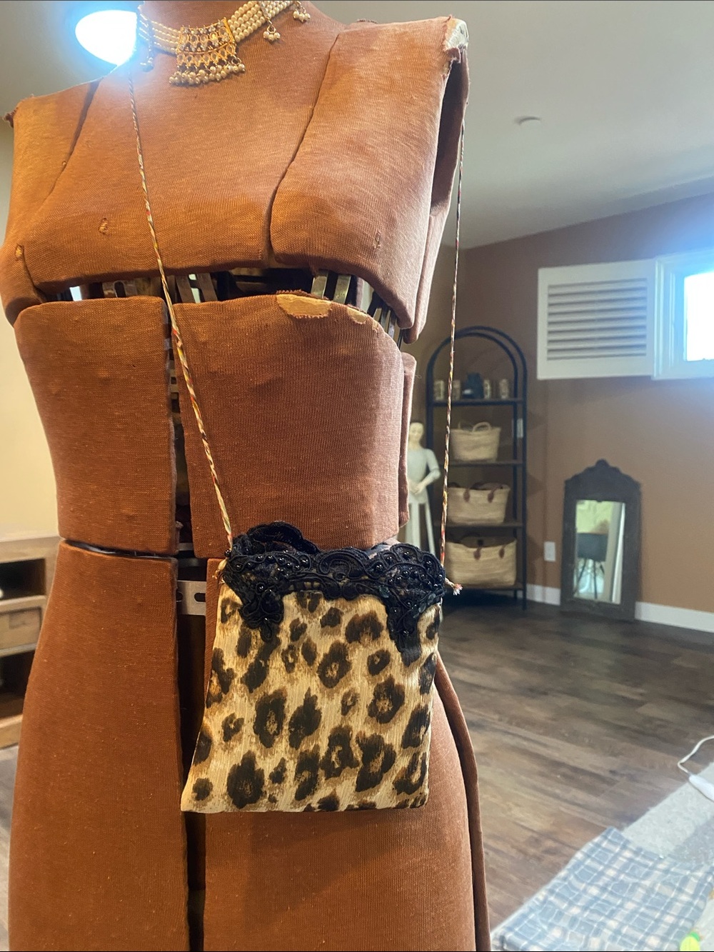 Leopard Print Crossbody Bag with Black Lace Trim super fun and cute
